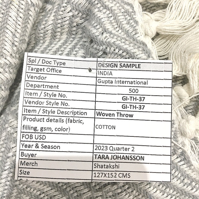 Target Sample Grey & White Lightweight Weave Textured Fringed Throw Blanket NEW