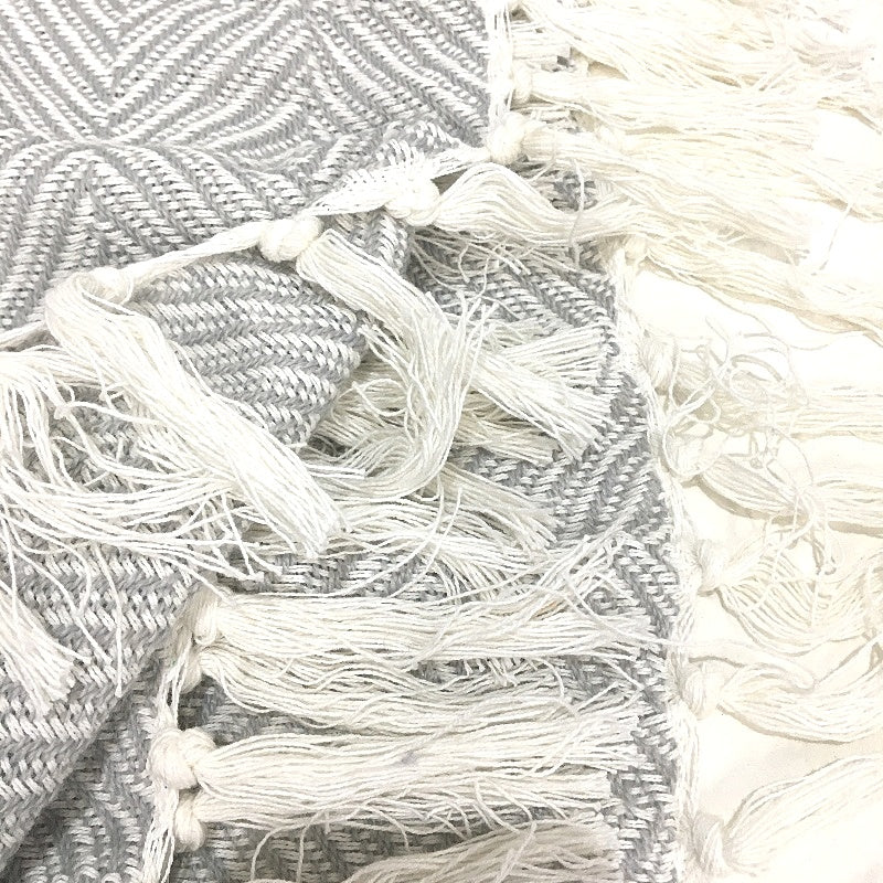Target Sample Grey & White Lightweight Weave Textured Fringed Throw Blanket NEW
