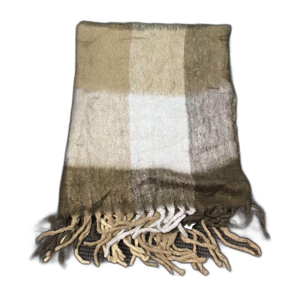 Target Sample Brown Brenn Large Check Mohair Blend Fringed Throw Blanket NEW