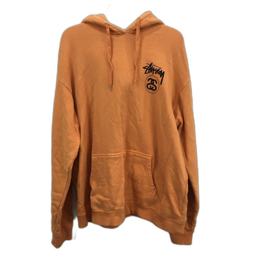 Stussy Orange Black Classic Logo Printed Hoodie Jumper Mens Size XL