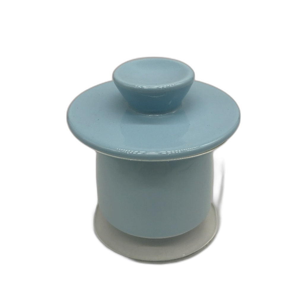 Light Blue Round Ceramic French Butter Crock and Glass Container NEW