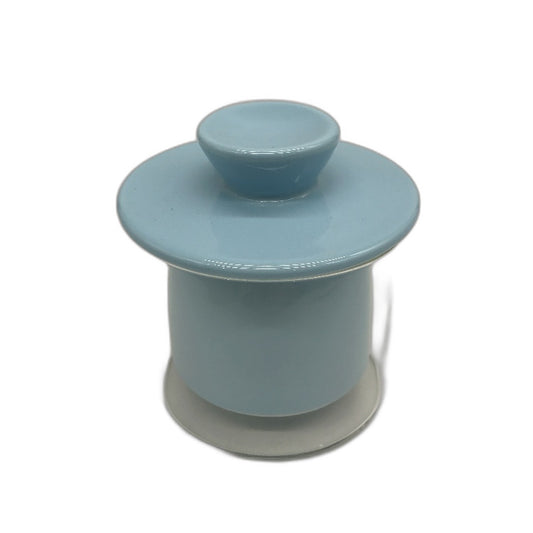 Light Blue Round Ceramic French Butter Crock and Glass Container NEW