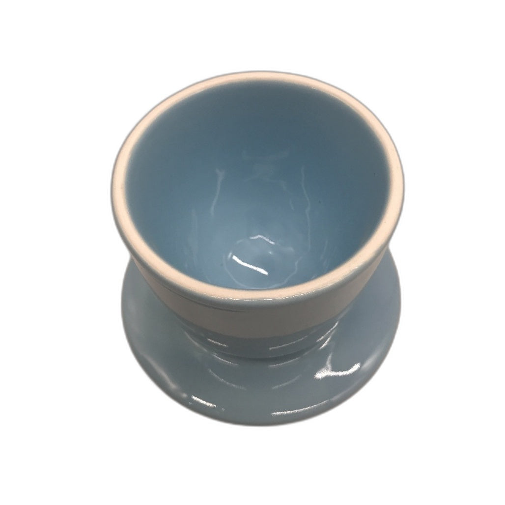 Light Blue Round Ceramic French Butter Crock and Glass Container NEW