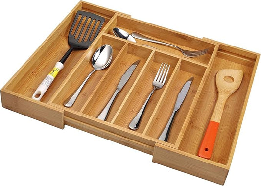 Utoplike 7 Compartment Small Expandable Bamboo Cutlery Organiser Tray NEW