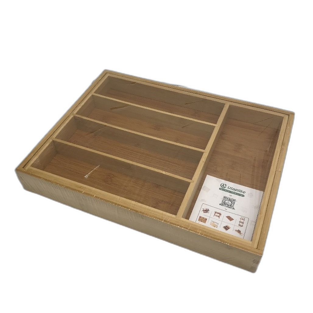 Utoplike 7 Compartment Small Expandable Bamboo Cutlery Organiser Tray NEW