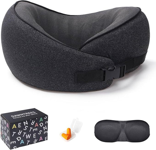 DAWNTREES Travel Memory Foam Neck Pillow Sleepmask and Ear Plugs Grey Set NEW