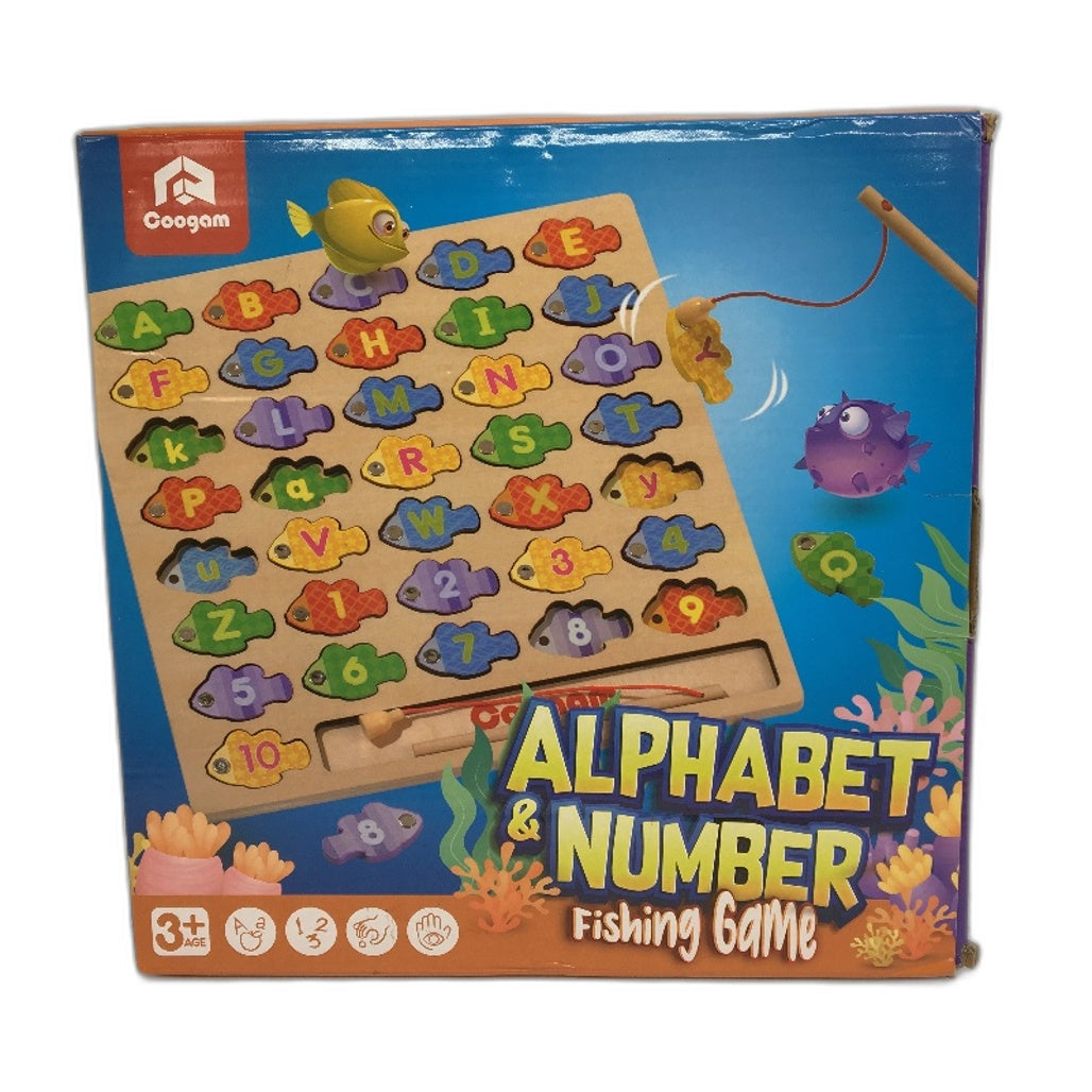 Coogam Magnetic Alphabet Letters and Numbers Wooden Fishing Puzzle Game NEW