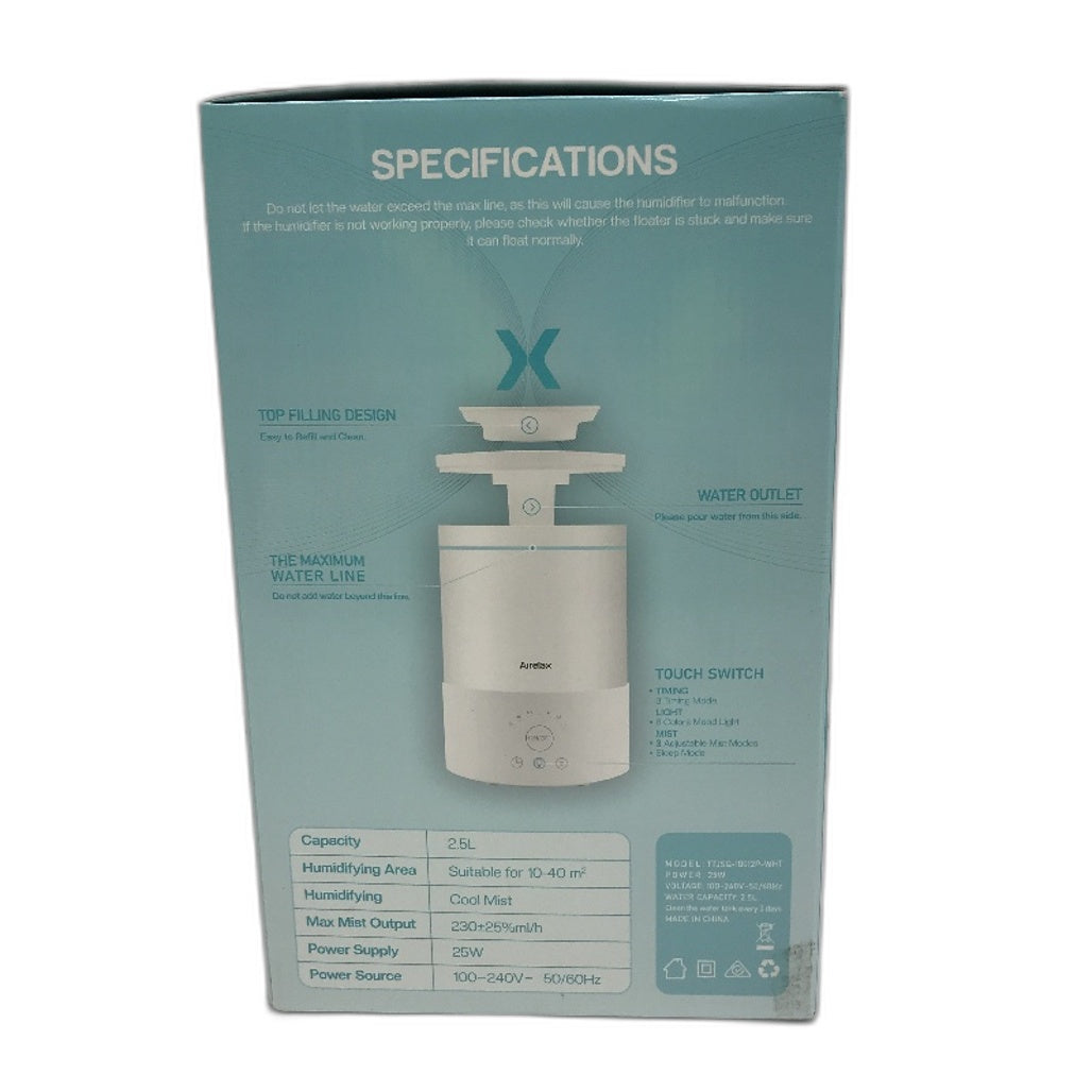 Airelax 2.5L Souble Nozzle 360 Cool Mist Output 25W Air Humidifier NEW