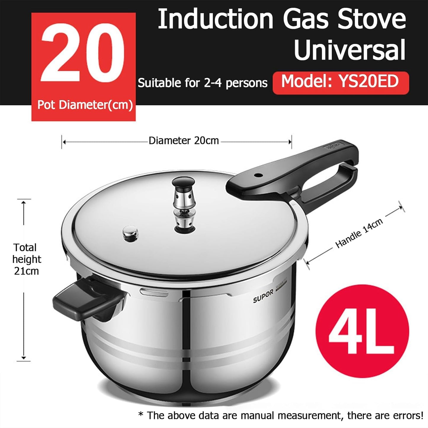 Supor 4 Litre 90kPa Stainless Steel Silver Gas and Induction Pressure Cooker NEW