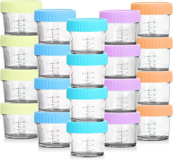 20 Pack 60ml Pastel Multicoloured Lid Glass Baby Food Storage Jars NEW