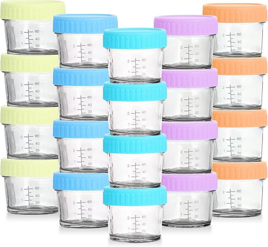 20 Pack 60ml Pastel Multicoloured Lid Glass Baby Food Storage Jars NEW