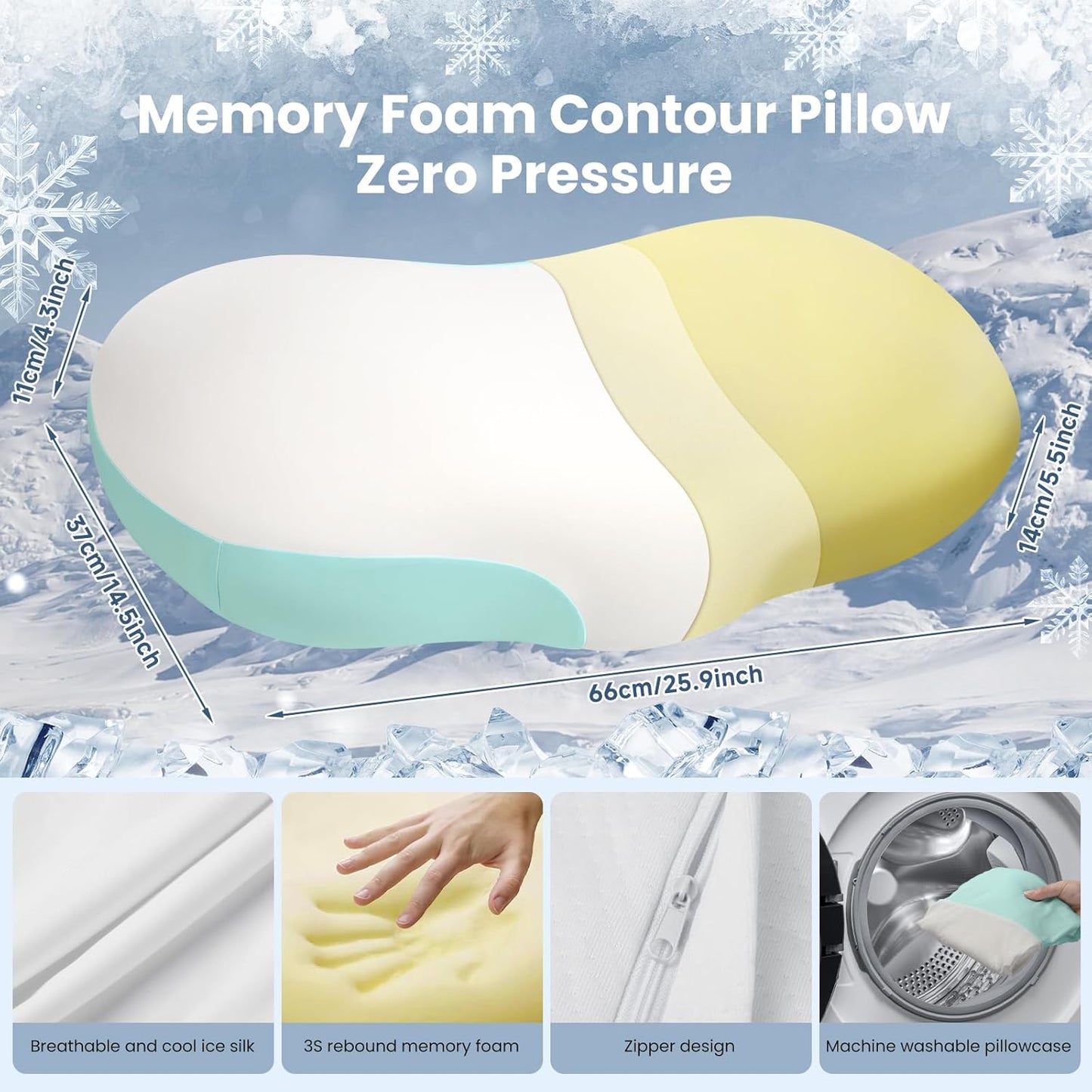 Jinxia Memory Foam Ergonomic Contour Cloud Pillow With Breathable Pillowcase NEW