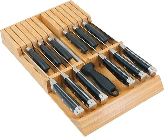 Utoplike In-Drawer Knife Block Bamboo Timber Kitchen Drawer Organizer NEW