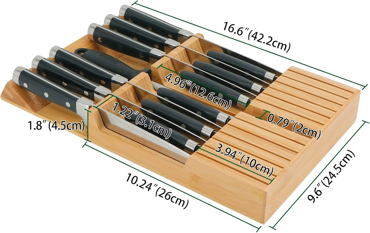 Utoplike In-Drawer Knife Block Bamboo Timber Kitchen Drawer Organizer NEW