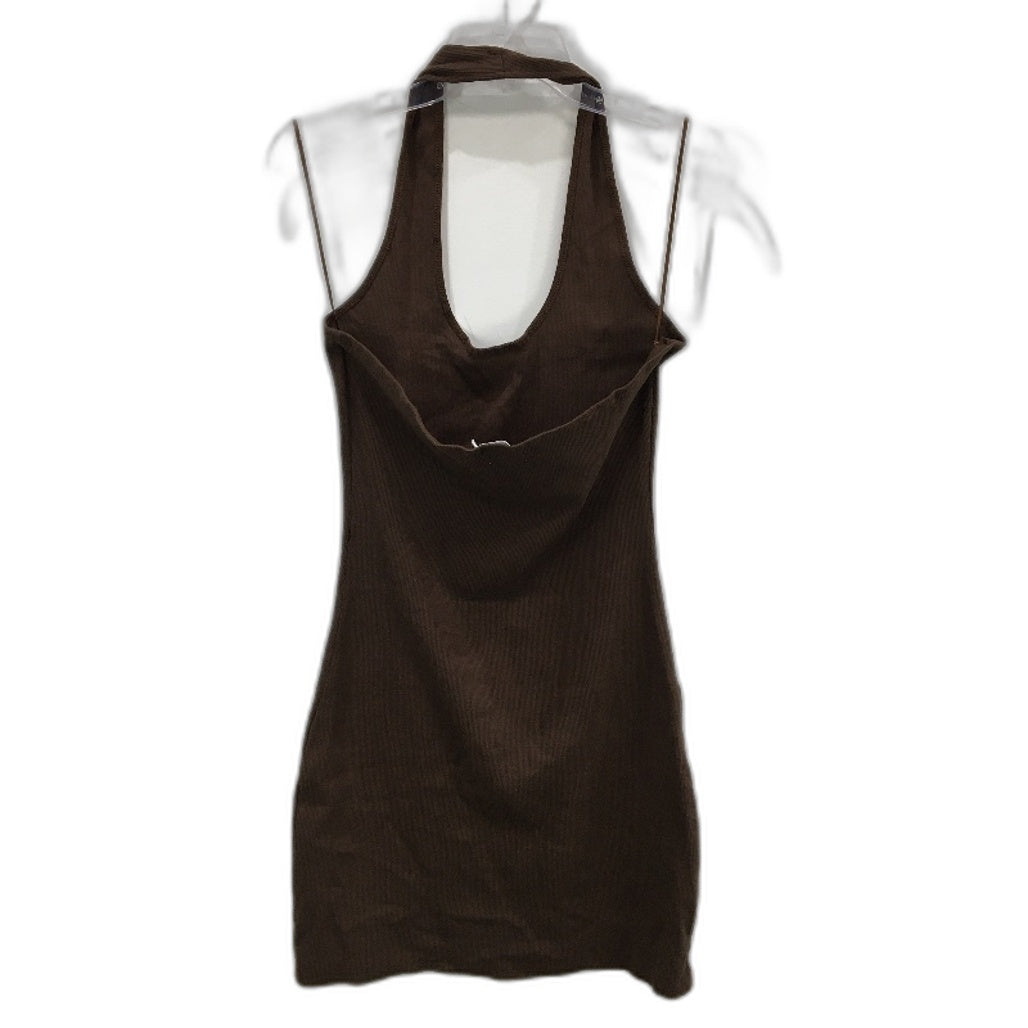 General Pants Brown Cotton Blend Halter Neck Ribbed Mini Dress Ladies Sz L NEW