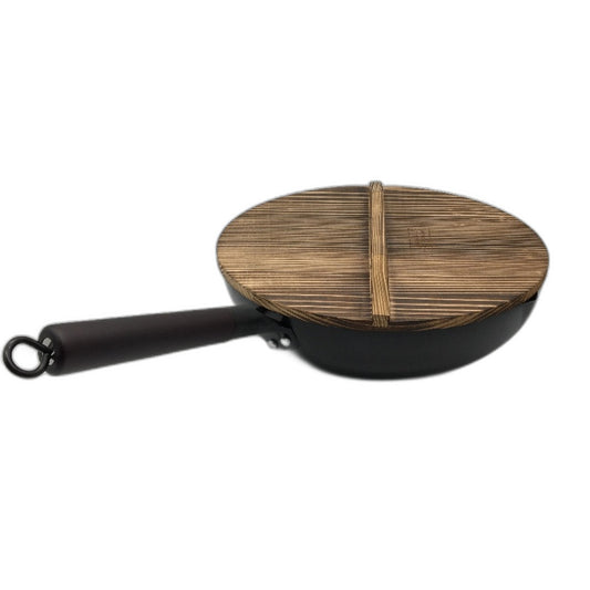 Souped Up Recipes 12.5 Inch Preseasoned Carbon Steel Wok with Wooden Lid DEMO