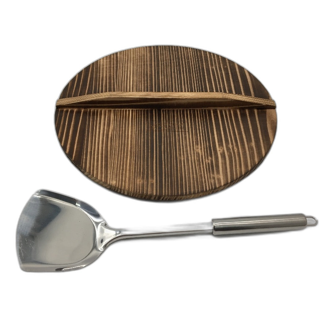Souped Up Recipes 12.5 Inch Preseasoned Carbon Steel Wok with Wooden Lid DEMO