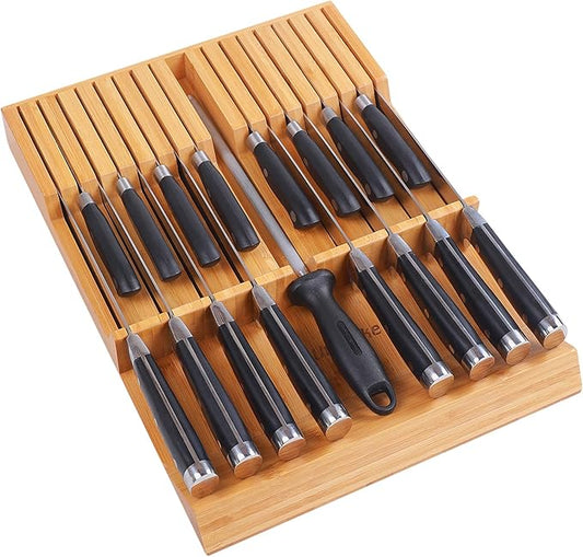 Utoplike 16 Compartment Moso Bamboo Wood In Drawer Knife Organiser Block NEW