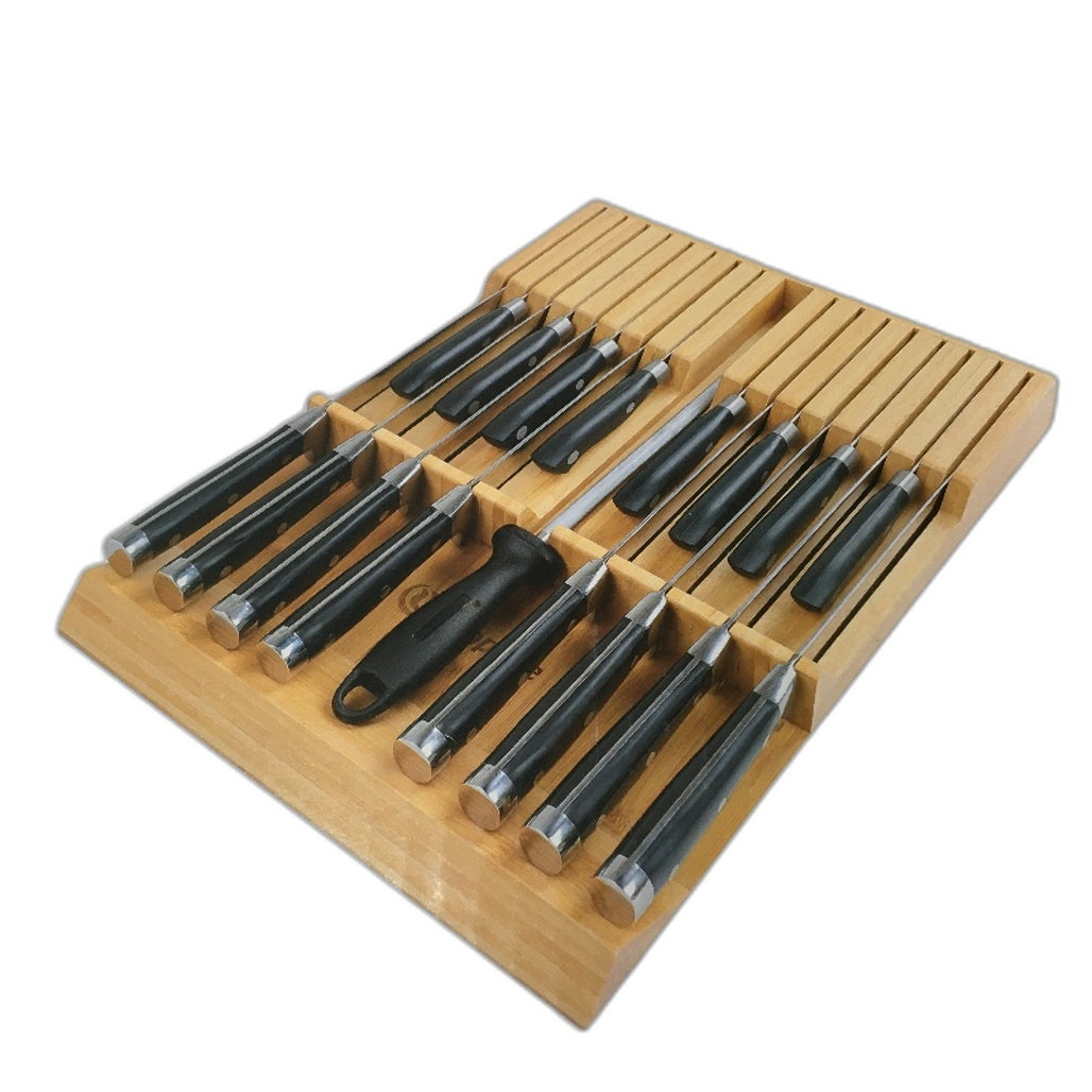 Utoplike 16 Compartment Moso Bamboo Wood In Drawer Knife Organiser Block NEW