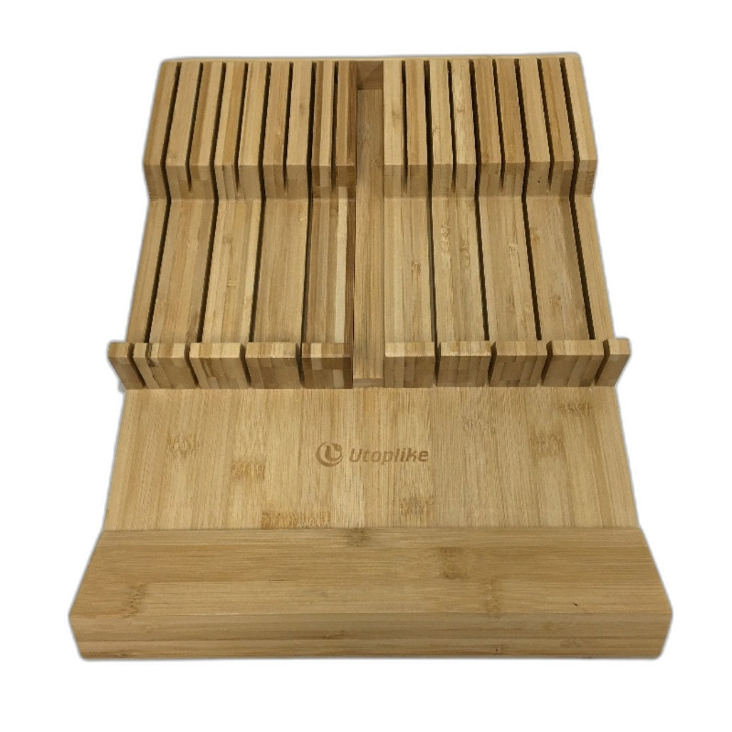 Utoplike 16 Compartment Moso Bamboo Wood In Drawer Knife Organiser Block NEW