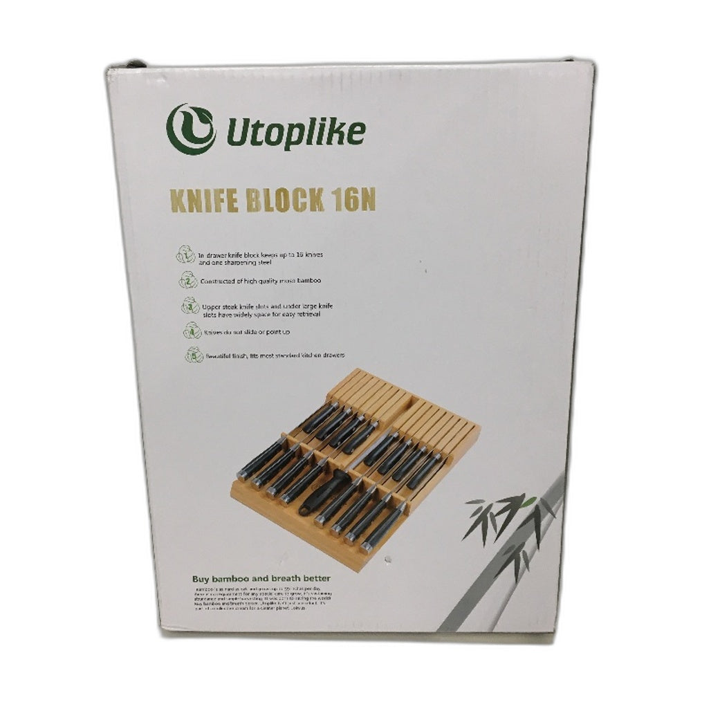 Utoplike 16 Compartment Moso Bamboo Wood In Drawer Knife Organiser Block NEW