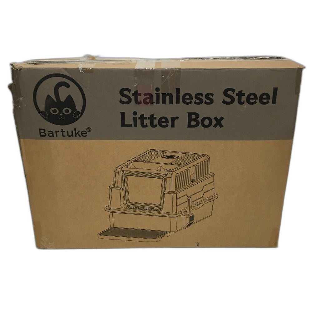 Bartuke XXXL Enclosed Stainless Steel Grey Metal Litter Box with Scooper NEW
