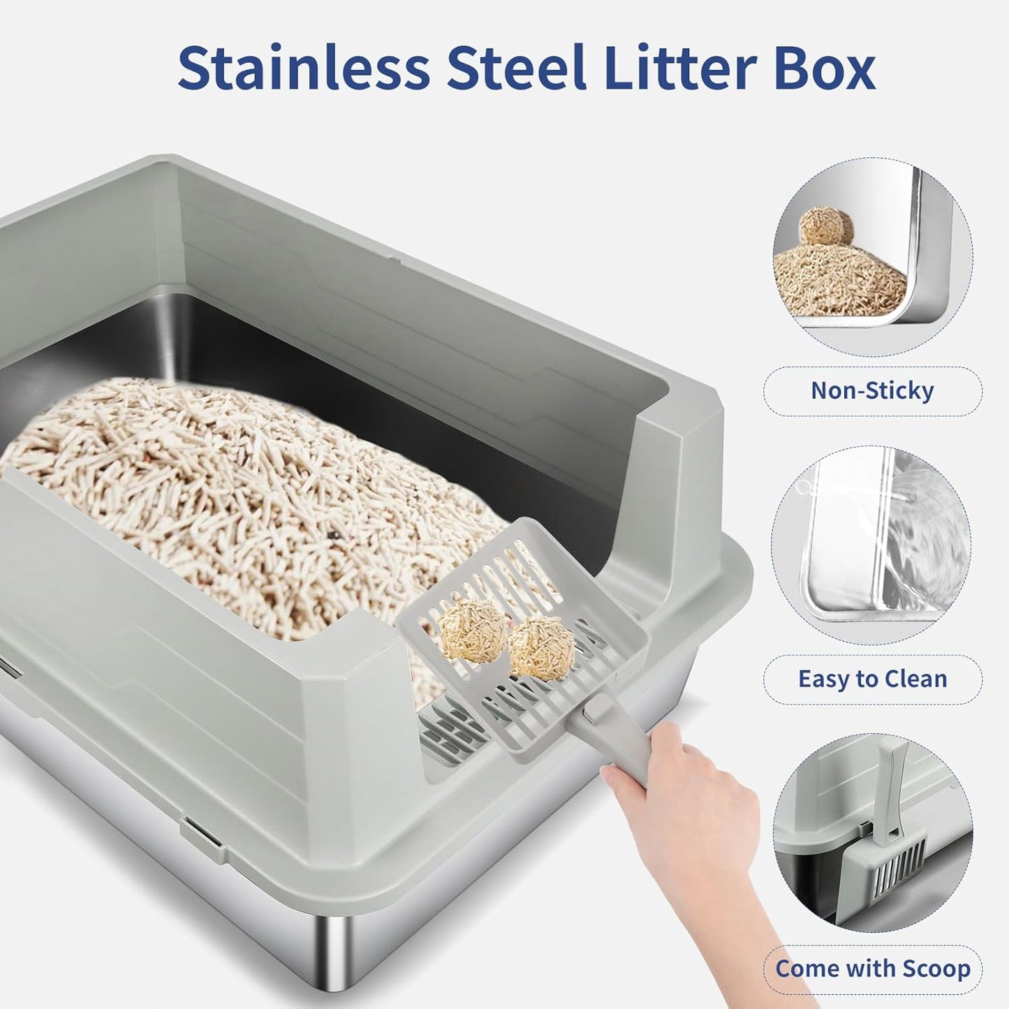 Bartuke XXXL Enclosed Stainless Steel Grey Metal Litter Box with Scooper NEW