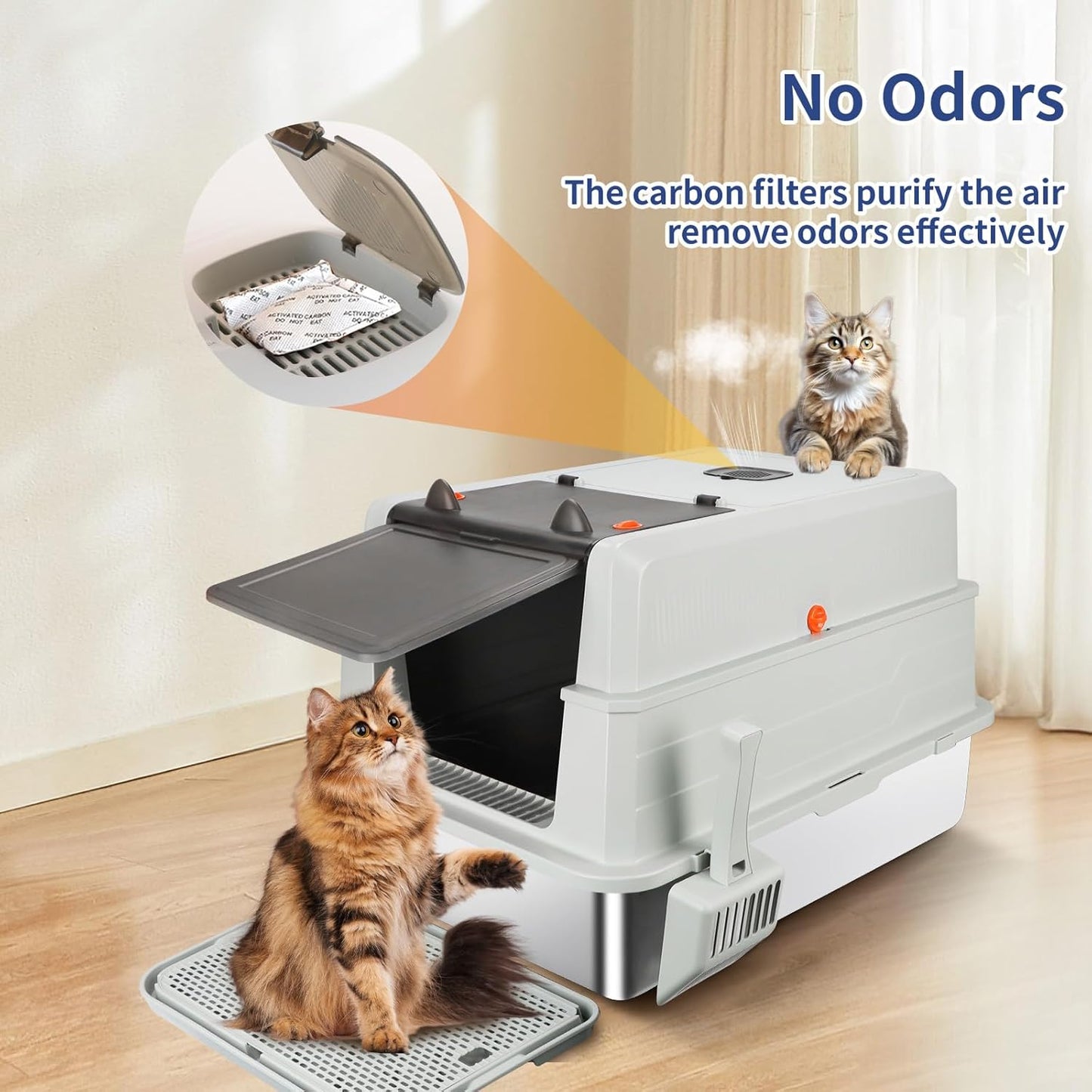 Bartuke XXXL Enclosed Stainless Steel Grey Metal Litter Box with Scooper NEW