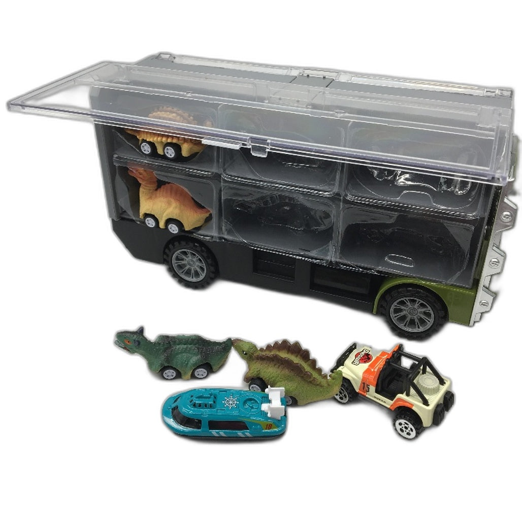 13 Piece Dinosaur Mini Car Carrier Truck Toy with Lights and Sounds NEW