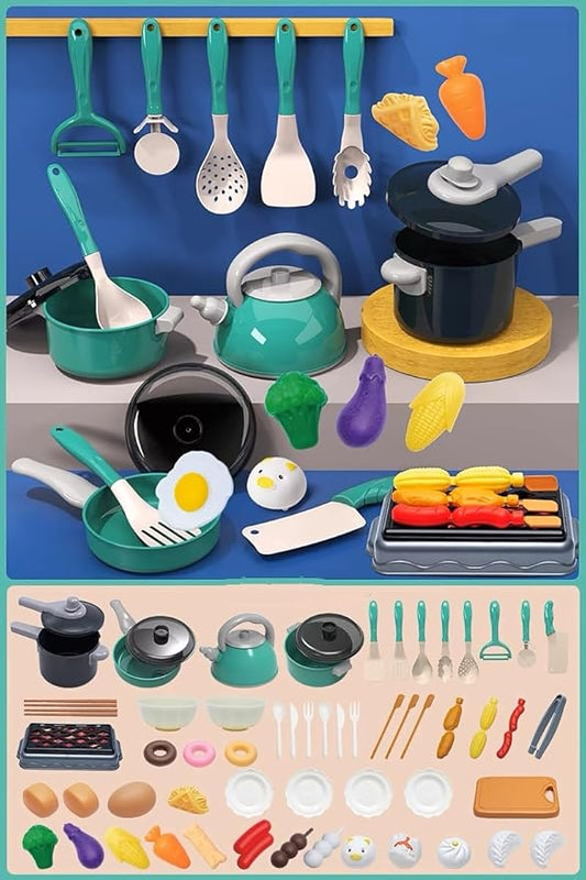 JIQITOYS 61 Piece Kitchen Cooking Roleplaying Toy Set for Ages 3 and Up NEW