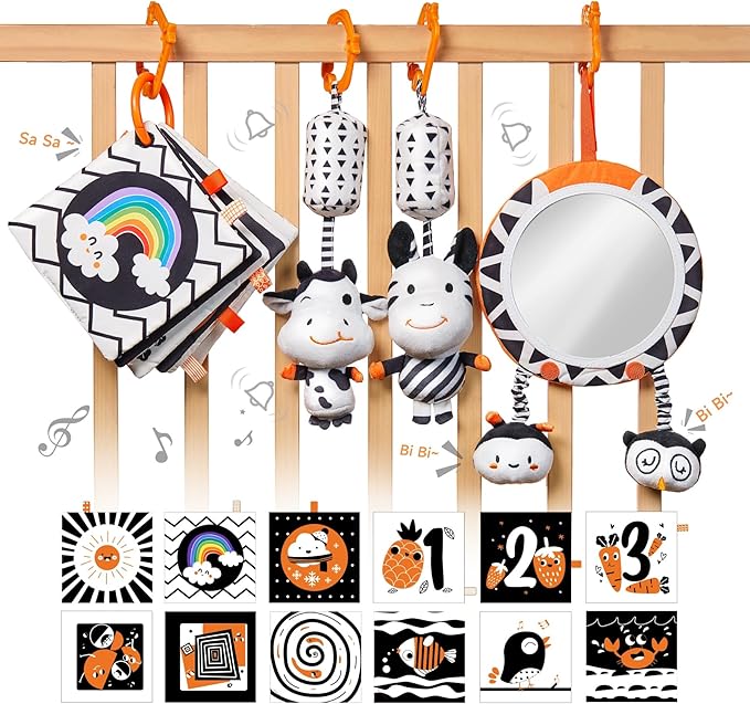 Tumama Kids Black White Orange Cute Animals Baby Stroller and Crib Toys NEW