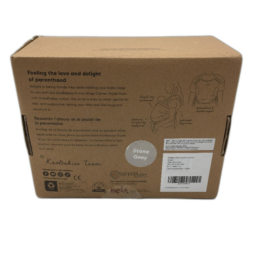 KeaBabies D-Lite Adjustable Soft Cotton Stone Gray Baby Wrap Carrier NEW