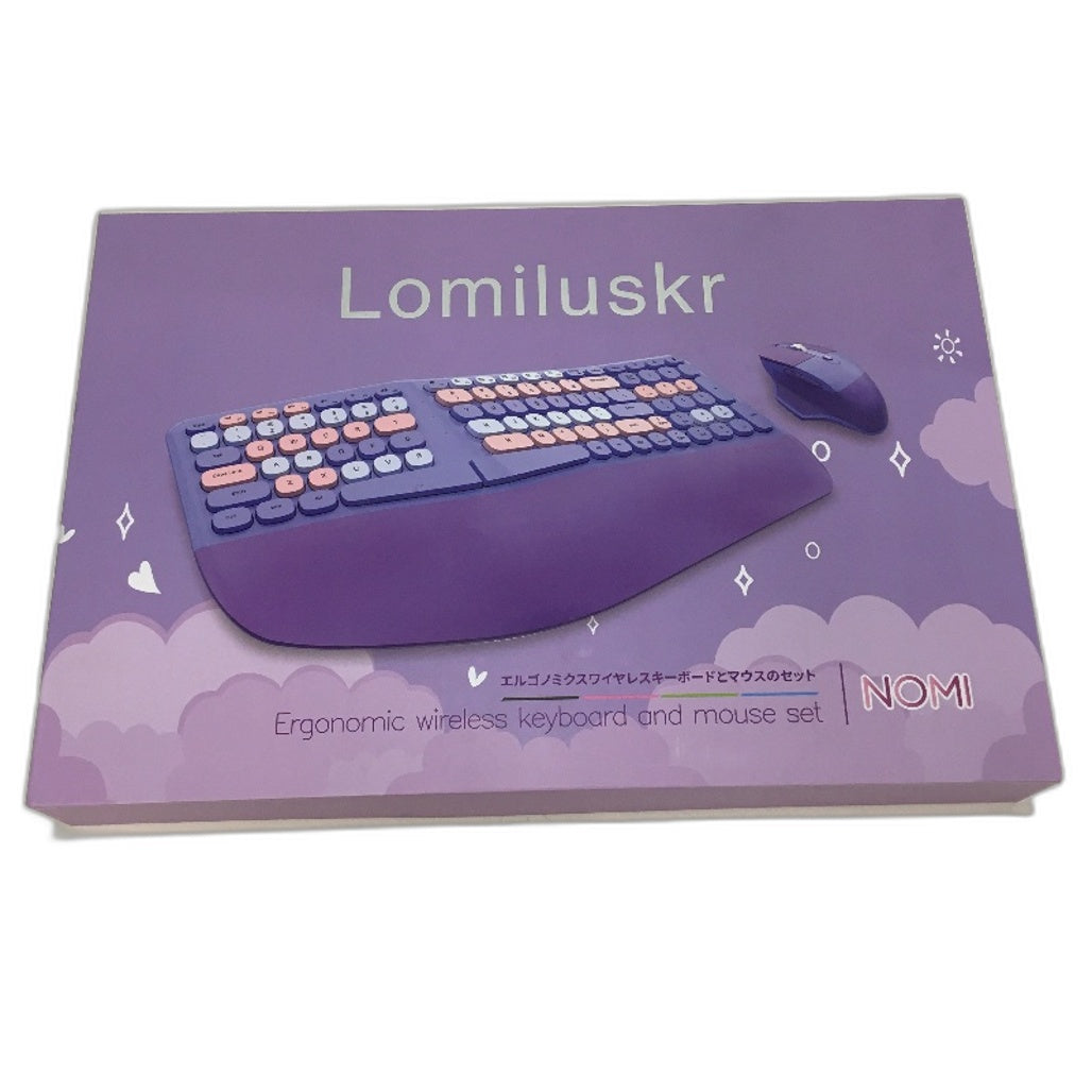 Lomiluskr NOMI Ergonomic Retro Sound Purple Wireless Keyboard and Mouse Set NEW