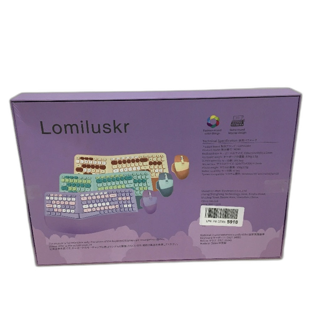 Lomiluskr NOMI Ergonomic Retro Sound Purple Wireless Keyboard and Mouse Set NEW