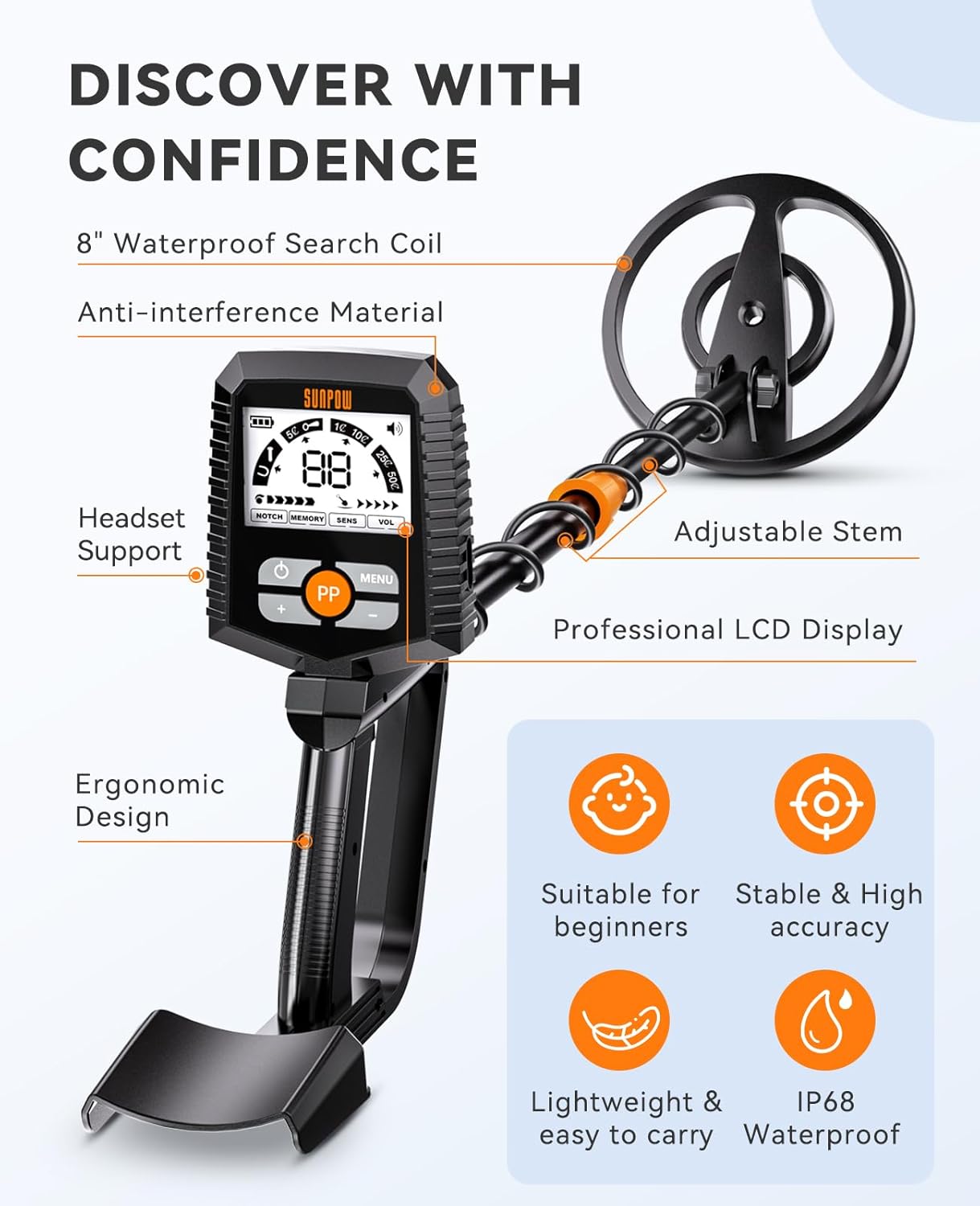 SUNPOW OT-MD13 LCD Display IP68 Waterproof Stable Metal Detector DEMO