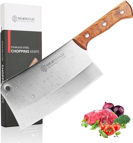 Hermano 8 Inch Silver Stainless Steel Meat Cleaver Butcher Chopping Knife NEW