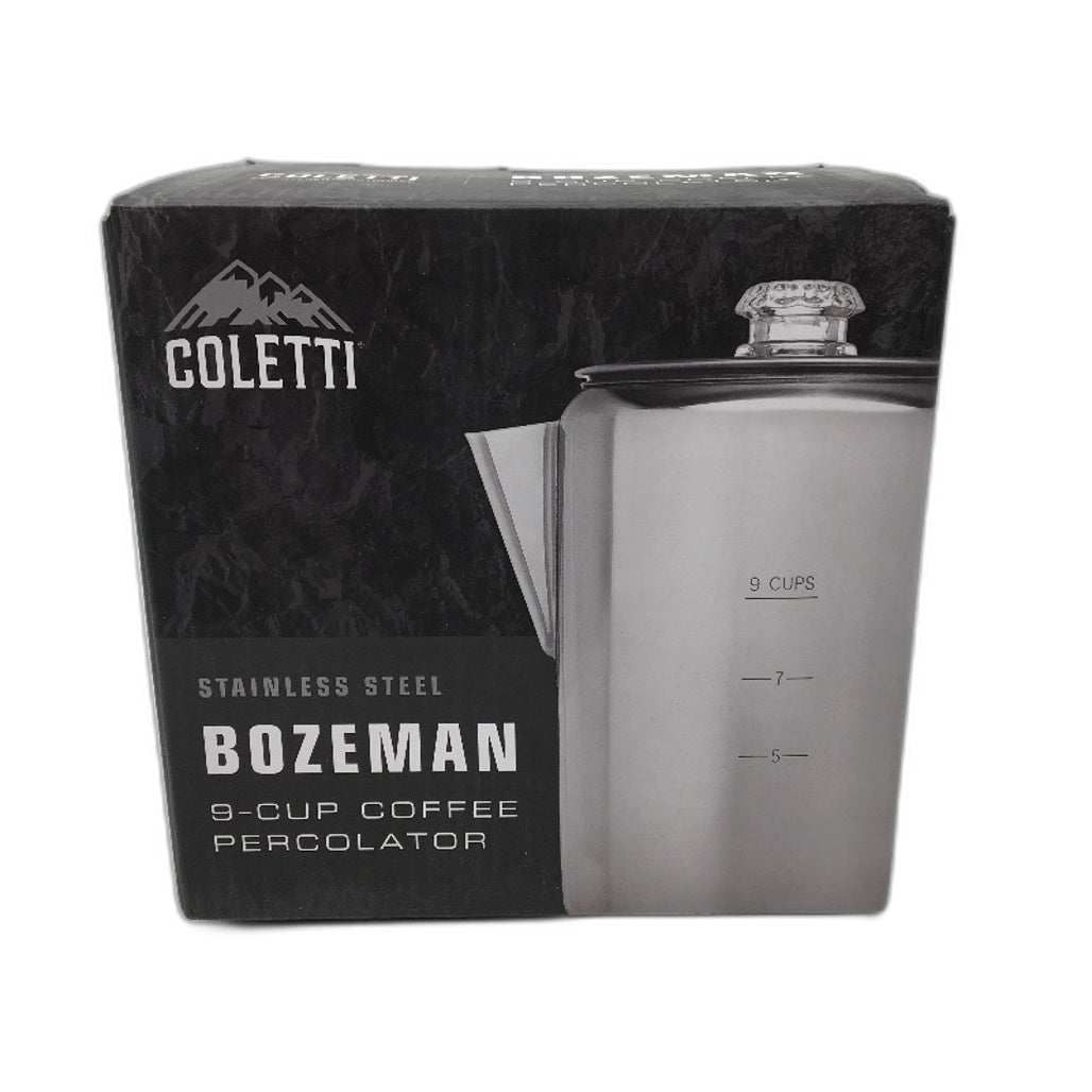 COLETTI Bozeman Silver Stainless Steel 9 Cup Stovetop Coffee Percolator NEW