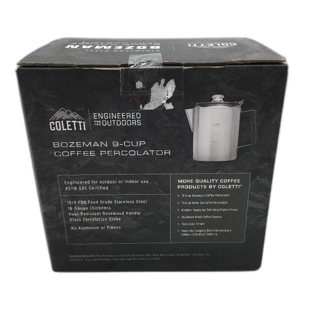 COLETTI Bozeman Silver Stainless Steel 9 Cup Stovetop Coffee Percolator NEW