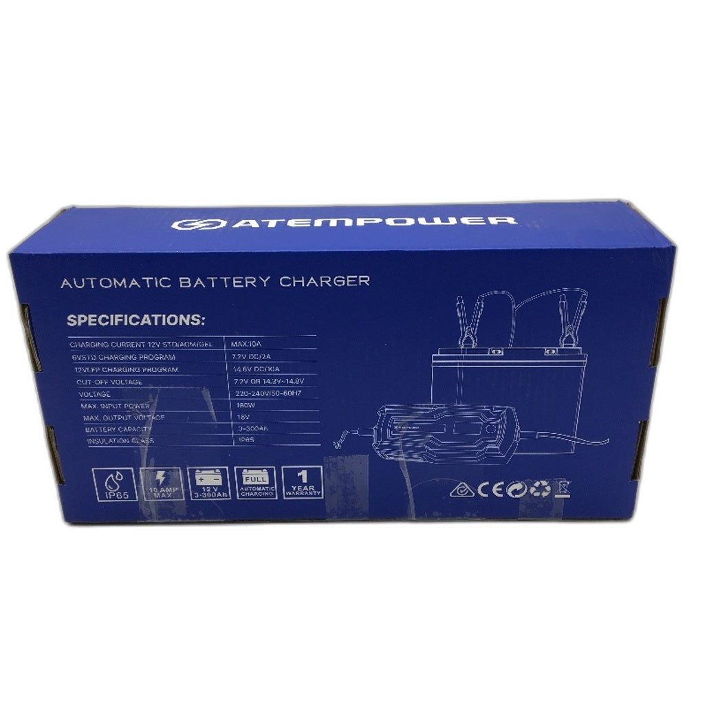 ATEMPOWER AP10BC 160W IP65 10Amp 3-300Ah Automatic Battery Charger NEW