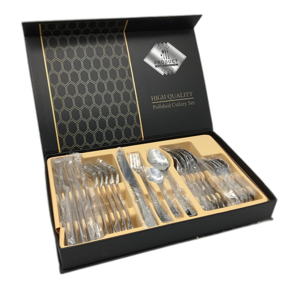 24 Piece 6 Person Stainless Steel Polished Silver Cutlery Full Dining Set NEW