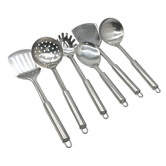 6 Piece Stainless Steel Silver Kitchenware Cooking Utensil Set NEW