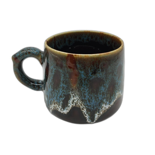 350ml Vintage Style Glazed Ceramic Blue and Brown Coffee Mug with Handle NEW