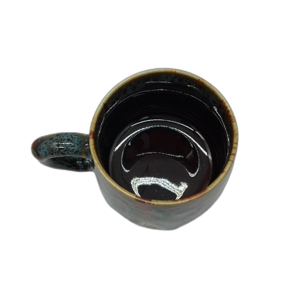 350ml Vintage Style Glazed Ceramic Blue and Brown Coffee Mug with Handle NEW