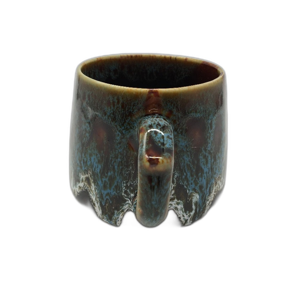 350ml Vintage Style Glazed Ceramic Blue and Brown Coffee Mug with Handle NEW
