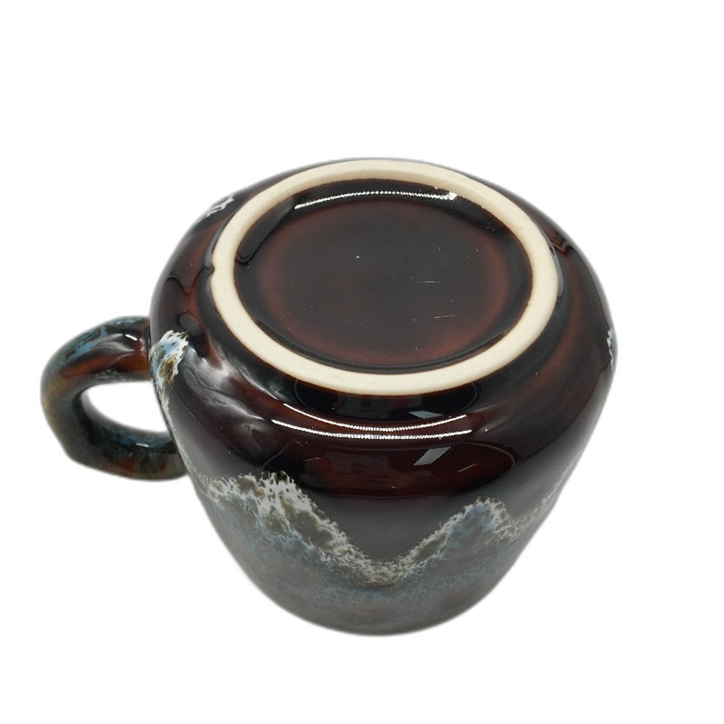 350ml Vintage Style Glazed Ceramic Blue and Brown Coffee Mug with Handle NEW