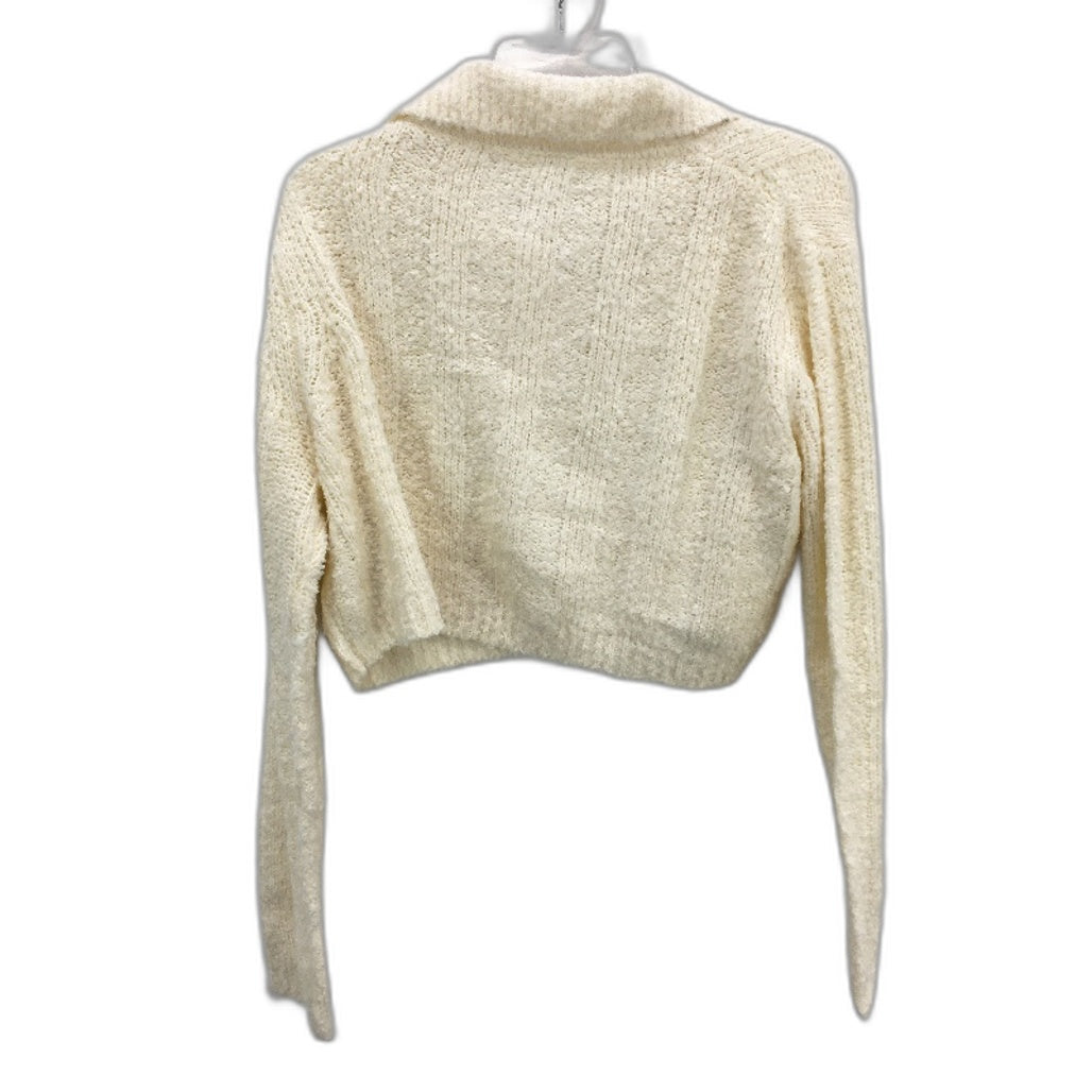 Subtitled Meg Boucle Cropped Knit Collared Cream Sweater Ladies Size Small NEW