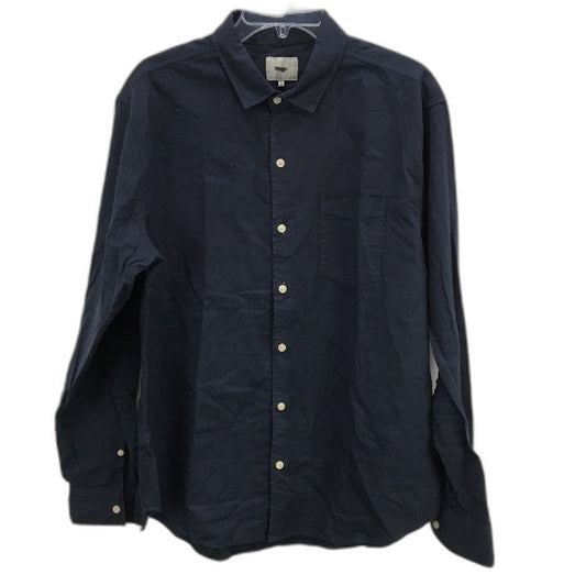 Arvust Grover Long Sleeve Button Up Relaxed Fit Navy Shirt Mens Size Large NEW