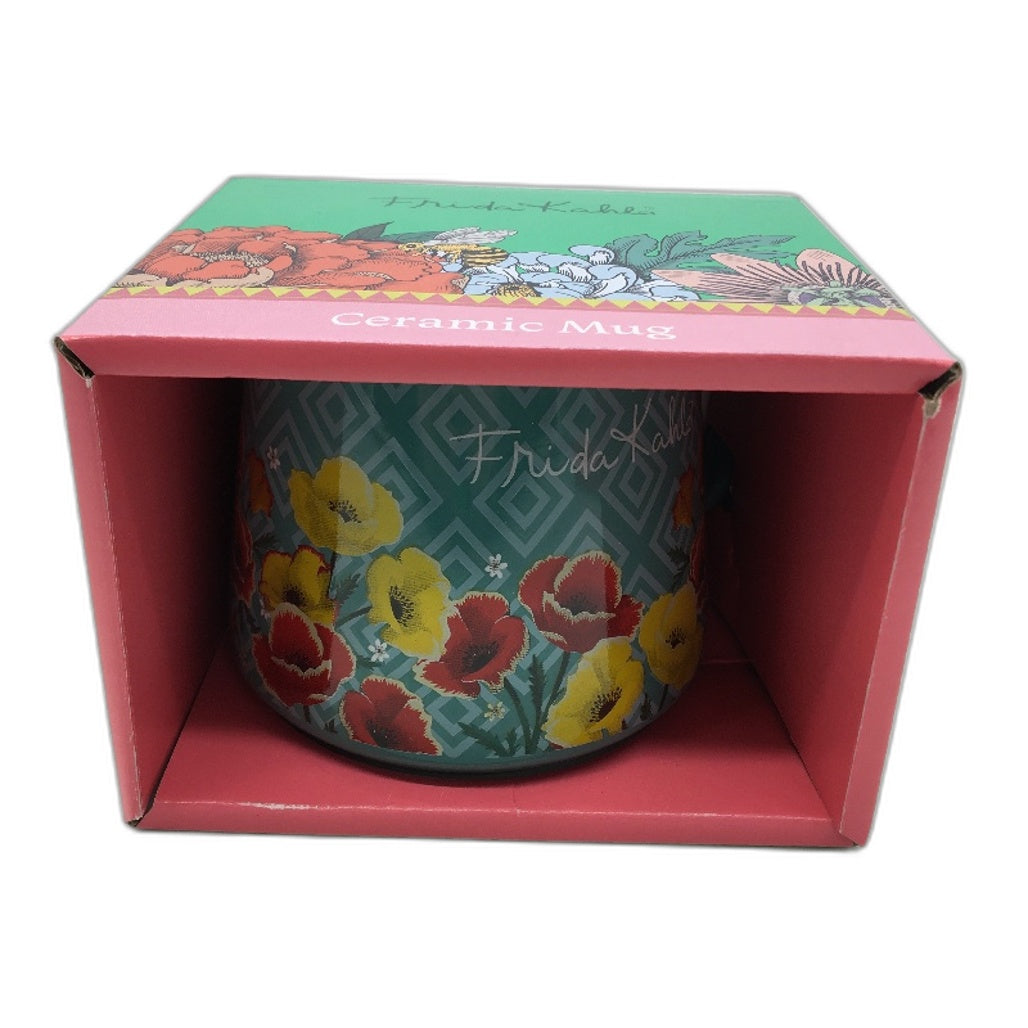 Frida Kahlo Iconic Artist Green Floral Ceramic Mug & 4 Pack Coaster Set NEW