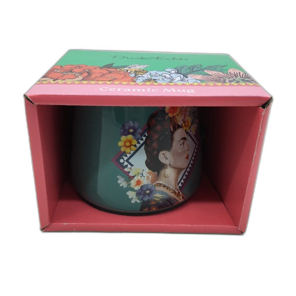 Frida Kahlo Iconic Artist Green Portrait Ceramic Mug & 4 Pack Coaster Set NEW