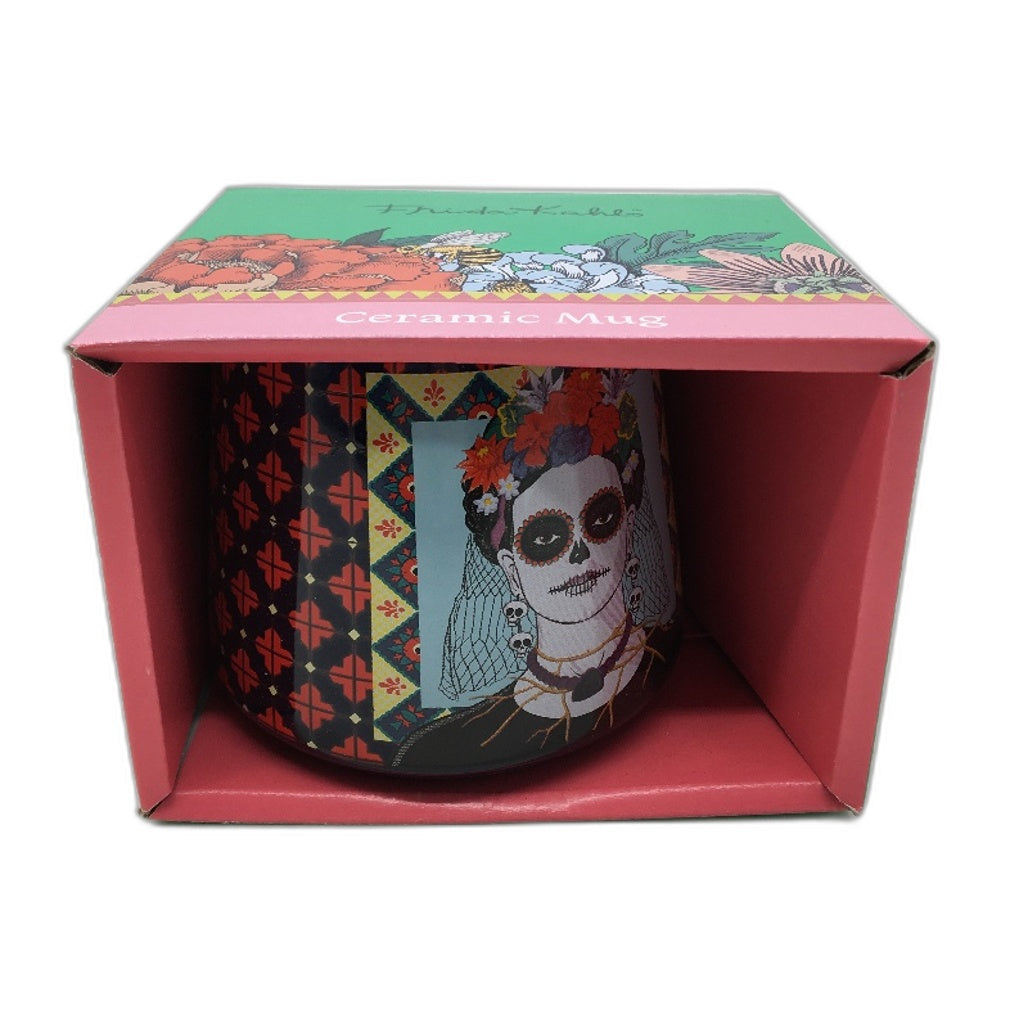 Frida Kahlo Iconic Artist Black Candy Skull Ceramic Mug & 4 Pack Coaster Set NEW
